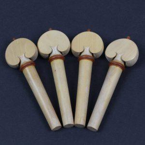 Peg Set White Boxwood - Heart Model with Red Trim for VIOLIN