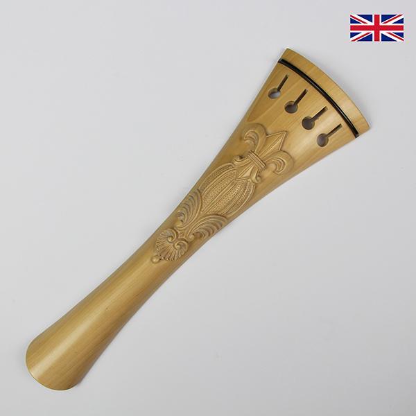 Carved Tailpiece White Boxwood Fleur de Lys Long- Cello