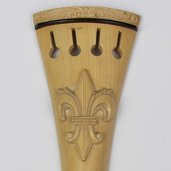 Carved Tailpiece White Boxwood Fleur de Lys - Cello