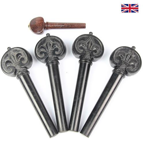 Peg Set Carved Ebony Heart Model Cello Fleur de Lys Black Trim