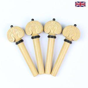 Carved Peg Set White Boxwood Violin Peacocks 4/4