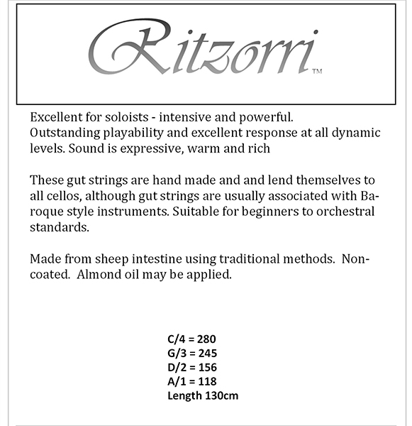 Ritzorri Natural Gut CELLO Strings Set 4/4 3/4