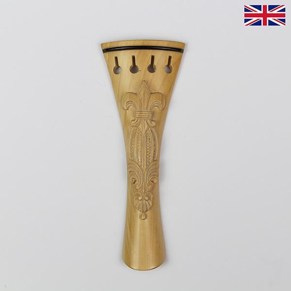 Carved Tailpiece White Boxwood Fleur de Lys - 4/4 Violin Long