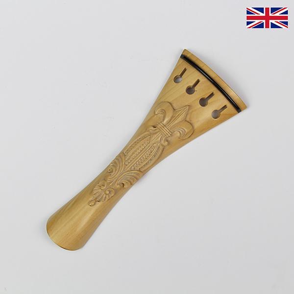 Carved Tailpiece White Boxwood Fleur de Lys - 4/4 Violin Long