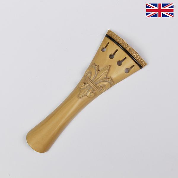 Carved Tailpiece White Boxwood Fleur de Lys - 4/4 Violin Frill