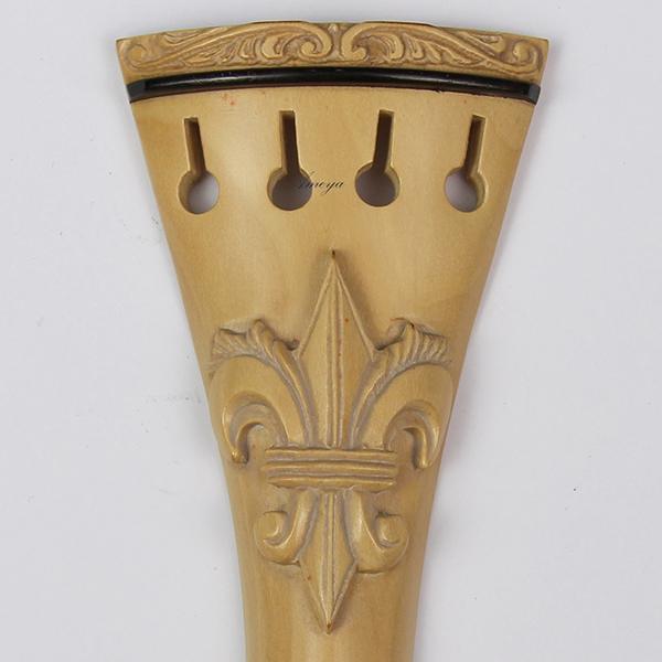 Carved Tailpiece White Boxwood Fleur de Lys - 4/4 Violin Frill